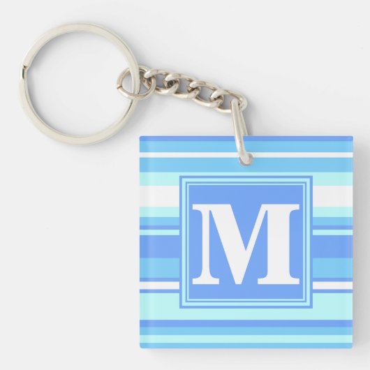 Monogram hemelblauwe strepen sleutelhanger (Voorkant)