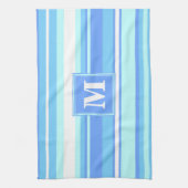 Monogram hemelblauwe strepen theedoek (Verticaal)