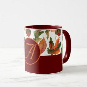 Monogram Herenfallende Bladeren Burgundy Herfstdec Mok