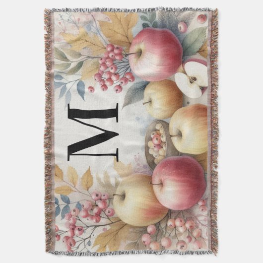Monogram Herfst appels in pastelkleuren waterverf Deken (Voorkant Verticaal)