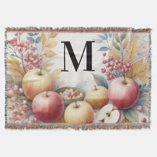 Monogram Herfst appels in pastelkleuren waterverf Deken