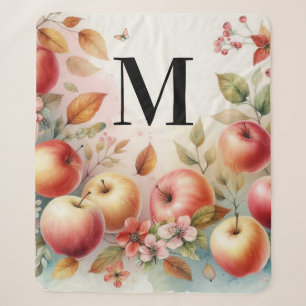 Monogram Herfst appels in pastelkleuren waterverf Sherpa Deken