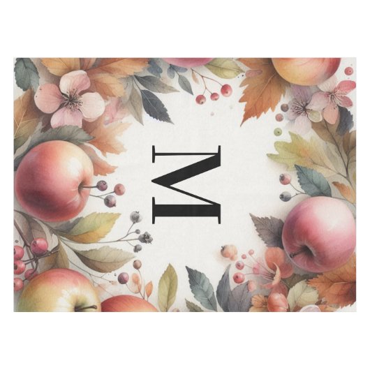 Monogram Herfst appels in pastelkleuren waterverf Tafelkleed (Voorkant (Horizontaal))