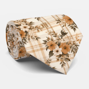 Monogram herfst-bloemen geruit patroon stropdas
