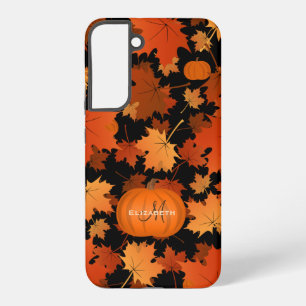 Monogram herfst esdoorbladeren en pompoenen samsung galaxy hoesje