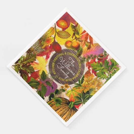 Monogram Herfst herfst Leidt Collage  Hout Servetten (Hoek)