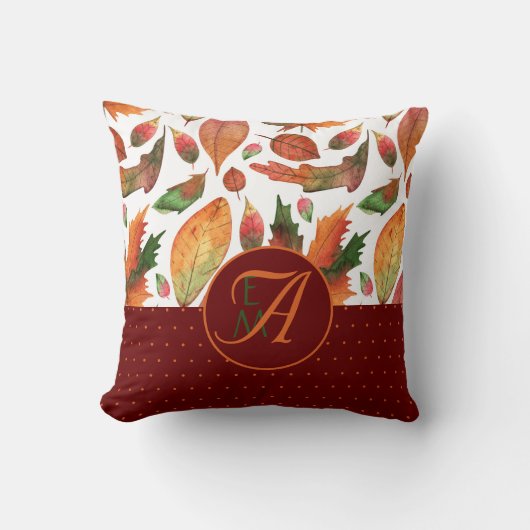 Monogram herfst laat Herfst diep rood decor Kussen (Voorkant)