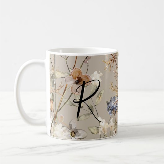 Monogram herfst Mok Waterverf wilde bloemen (Links)