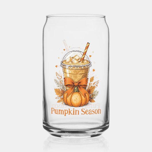 Monogram Herfst Najaar Pompoen Iced Coffee Latte Blikvorm Glas (Voorkant)