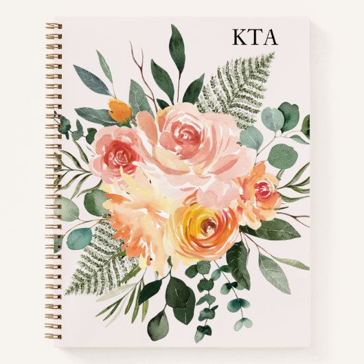 Monogram Herfst Waterverf Rustiek Roze Te Doen Lij Notitieboek (Voorkant)