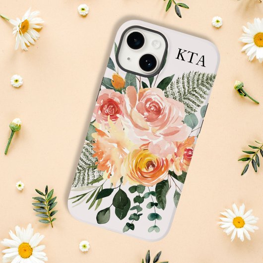 Monogram Herfst Waterverf Rustieke Roze Perzik Blo Case-Mate iPhone Case