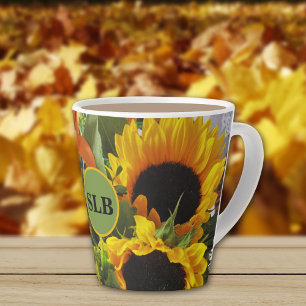 Monogram herfst zonnebloemen Foto print 12oz Latte Mok