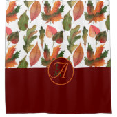 Monogram herfstbladeren bordeauxrood herfst decor douchegordijn (Voorkant)
