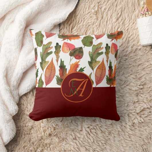 Monogram herfstbladeren bordeauxrood herfstdecor kussen (Deken)