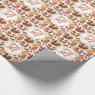 Monogram herfstbladeren vallen oranje groene decor cadeaupapier