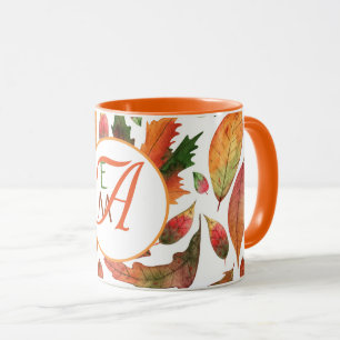 Monogram herfstbladeren vallen oranje groene decor mok