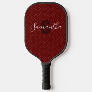 Monogram herringbone Burgundy Pickleball Paddle