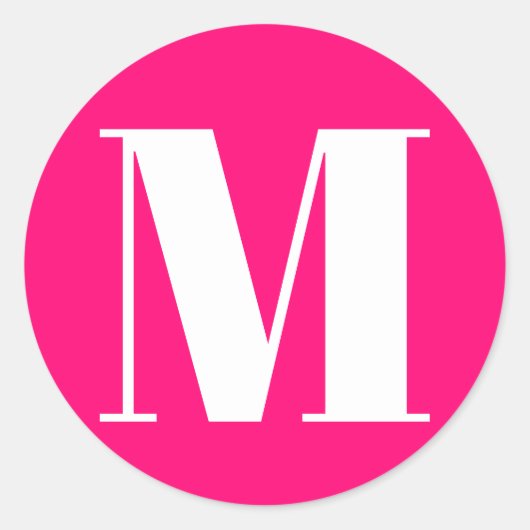 Monogram hete roze fuchsia wit initiaal nummer ronde sticker (Voorkant)