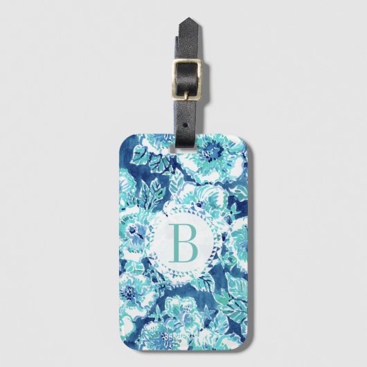 Monogram HIBISCUS BOUNTY Blue Tropical Hawaiian Bagagelabel (Voorkant (verticaal))