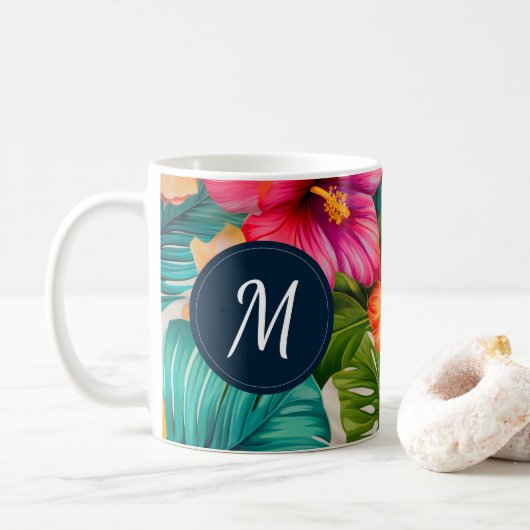 Monogram hibiscus van tropische bloem koffiemok (Met donut)