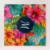 Monogram hibiscus van tropische bloem legpuzzel (Horizontaal)