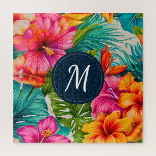 Monogram hibiscus van tropische bloem legpuzzel