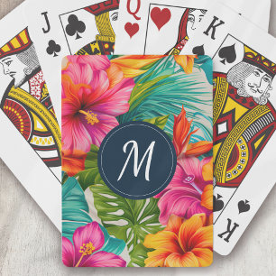 Monogram hibiscus van tropische bloem pokerkaarten