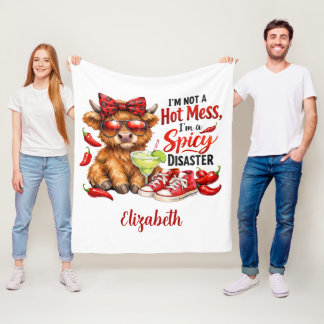 Monogram Highland Cow Hot Mess Funny Humorous Fleece Deken