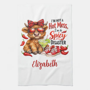 Monogram Highland Koe Hot Boel Grappig Humoristisc Theedoek