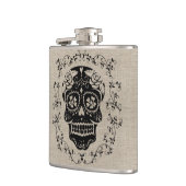 Monogram Hipster Black Sugar Skull op Burlap Heupfles (Links)