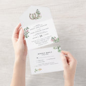 Monogram | Hoefijzers botanische bruiloft All In One Uitnodiging (Afscheurbaar)