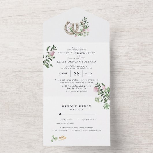 Monogram | Hoefijzers botanische bruiloft All In One Uitnodiging (Binnen)