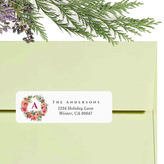 Monogram Holiday Pink Joy Wreath Botanisch Label