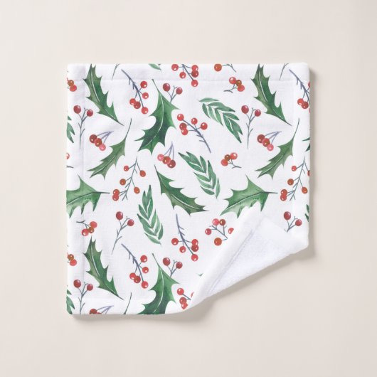Monogram Holly and Red Berry Bad Handdoek (Wasdoekje)