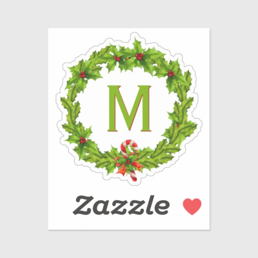 Monogram Holly Berry Krans Cutout Single Sticker (Vel)