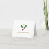Monogram Holly en bessen Gevouwen Note Kaart (Voorkant)