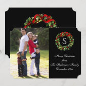 Monogram Holly Wreath kerstfoto Feestdagenkaart (Voorkant / Achterkant)