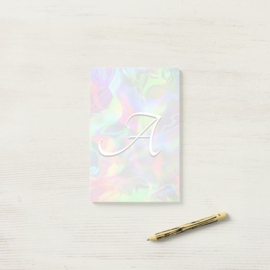 Monogram holografisch abstract opaal verloop folie post-it® notes (Op bureau)