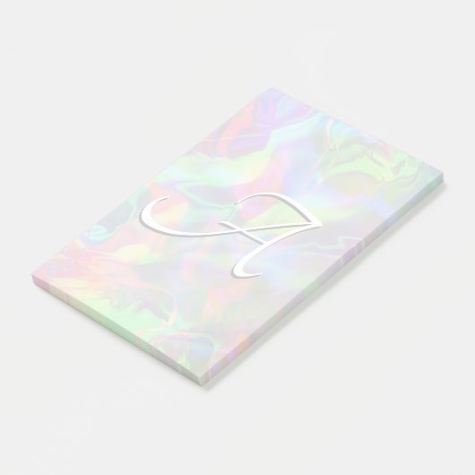 Monogram holografisch abstract opaal verloop folie post-it® notes (Schuin)