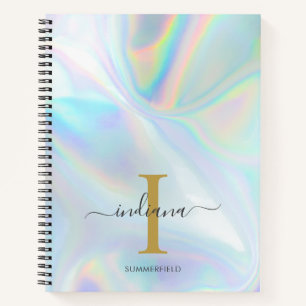 Monogram holografisch gouden initiaal naam aangepa notitieboek