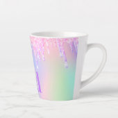Monogram holografisch roze paarse druppels latte mok (Rechts)