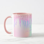Monogram holografisch unicorn glitter regenboognaa mok (Links)