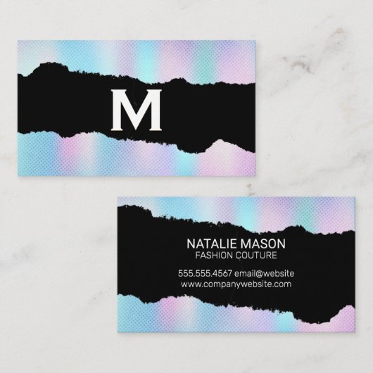 Monogram | Holografisch verloop | Torn-effect Visitekaartje (Voorkant / Achterkant)