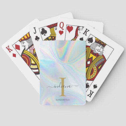 Monogram Holographic Gold Initiaal Name Custom Pokerkaarten (Achterkant)