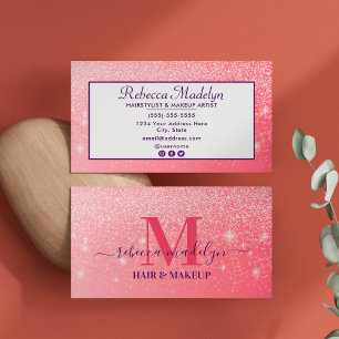 Monogram Holographic Signature Script Pink Glitter Visitekaartje