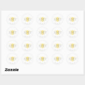 Monogram Honeybee Favor Sticker- Grijs en Geel Ronde Sticker (Vel)