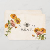 Monogram Honingbij Wedding Response Kaart RSVP (Voorkant / Achterkant)
