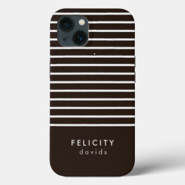 Monogram horizontale strepen bruin & wit iPhone 13 hoesje
