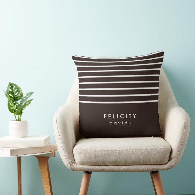 Monogram horizontale strepen bruin & wit kussen (Stoel)