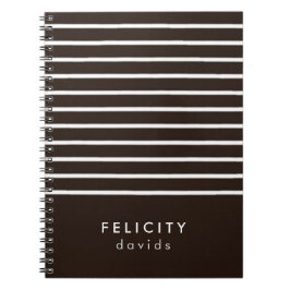 Monogram horizontale strepen bruin & wit notitieboek